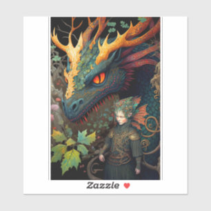Adesivo Elf E Dragon Fantasy Art