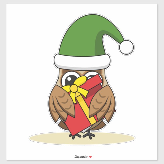 Adesivo Elf Owl de Natal com Presente (Folha)