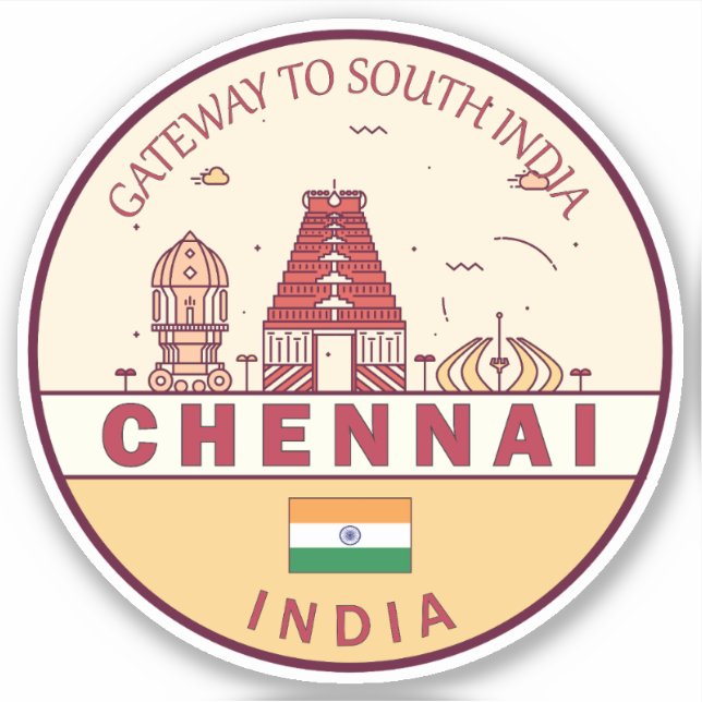 Adesivo Emblem Skyline Cidade de Chennai Índia (Frente)