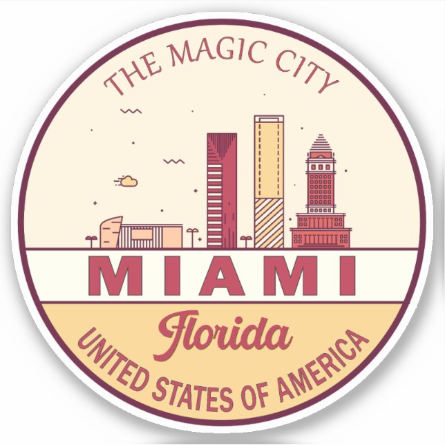Adesivo Emblem Skyline Cidade de Miami Florida (Frente)