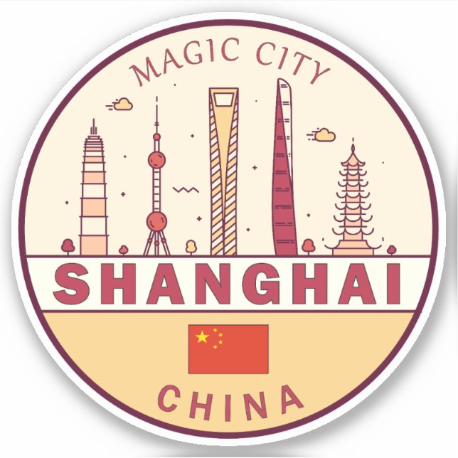 Adesivo Emblem Skyline Cidade de Xangai China (Frente)