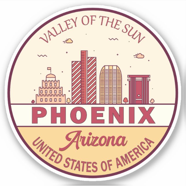 Adesivo Emblem Skyline da Cidade de Phoenix Arizona (Frente)