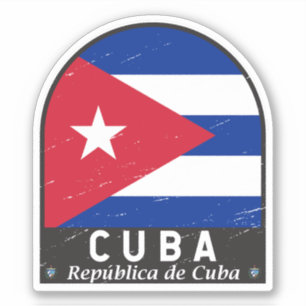 Adesivo Emblema com bandeira de Cuba - Vintagem em desgast