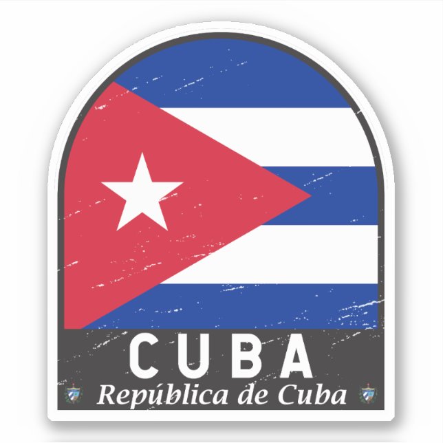 Adesivo Emblema com bandeira de Cuba - Vintagem em desgast (Frente)
