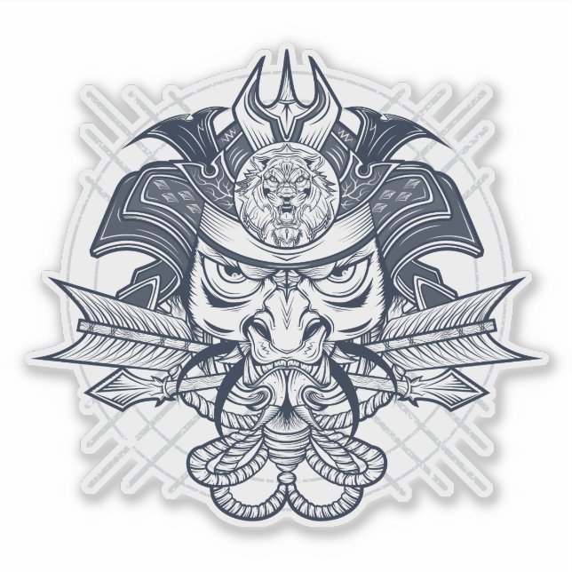 Adesivo Emblema de Leão Samurai Japonês (Frente)