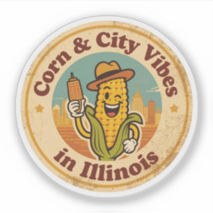 Adesivo Emblema Retro Illinois_ Milho com Horizonte de Chi
