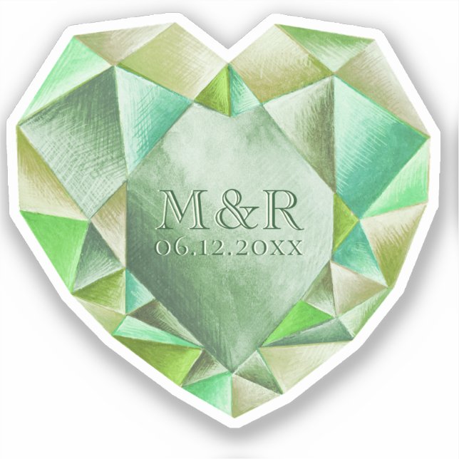 Adesivo Emerald Watercolor Heart 55º Aniversário de Casame (Frente)
