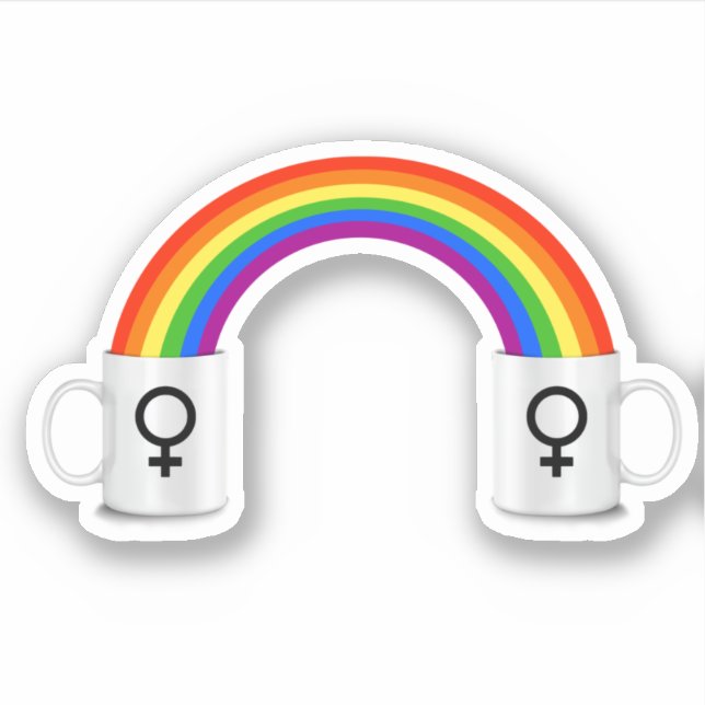Adesivo Encontro de café com arco-íris lésbico (Frente)