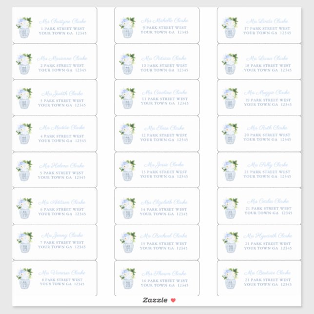 Adesivo Endereço Convidado do Chá de casamento Chinoiserie (Folha)