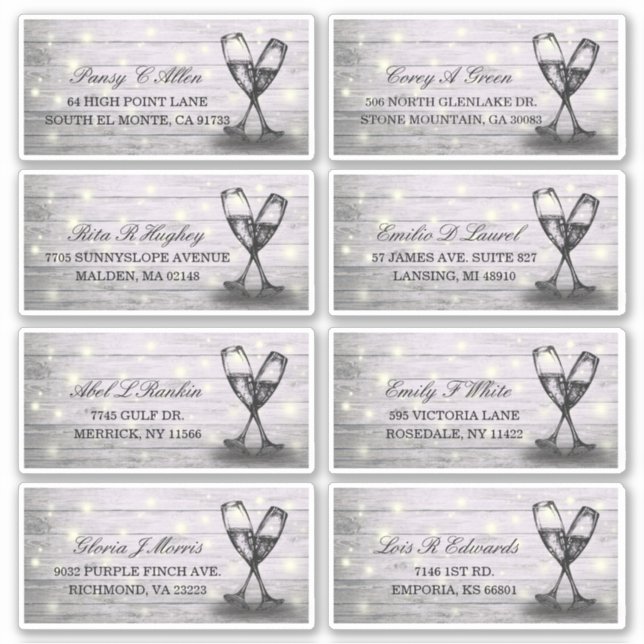 Adesivo Endereço de Casamento Champagne Glass Wood String  (Frente)