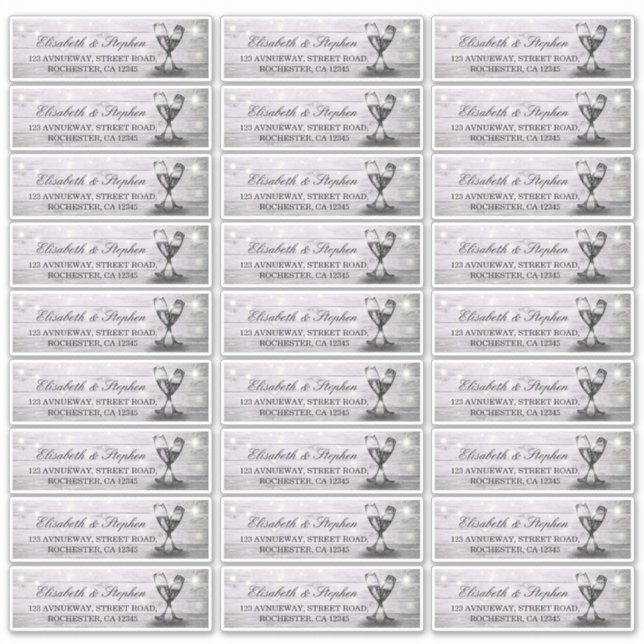 Adesivo Endereço de Casamento Champagne Glass Wood String  (Frente)