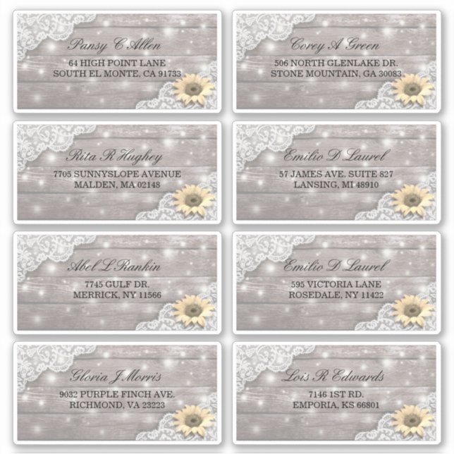 Adesivo Endereço de Casamento Lace Sunflower Wood String L (Frente)