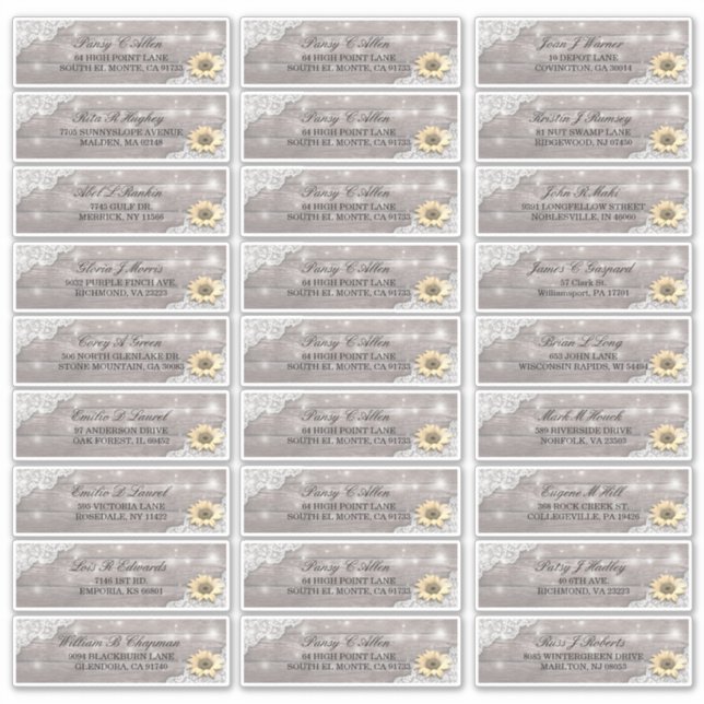 Adesivo Endereço de Casamento Lace Sunflower Wood String L (Frente)