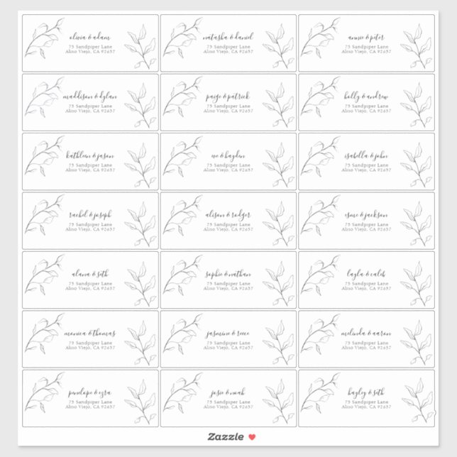 Adesivo Endereço de Convidado Botânico de Script Branco Mo (Folha)