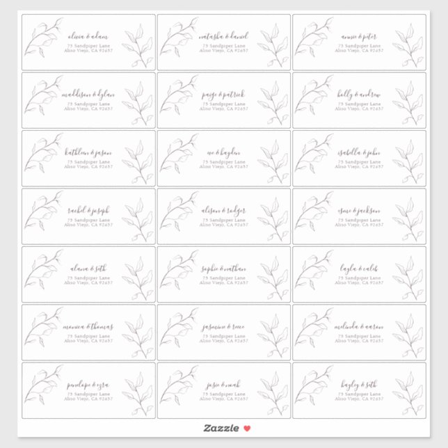 Adesivo Endereço de Convidado Botânico de Script Roxo de P (Folha)