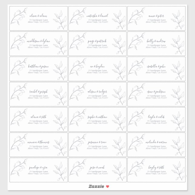 Adesivo Endereço de Convidado Botânico do Script Azul do M (Folha)