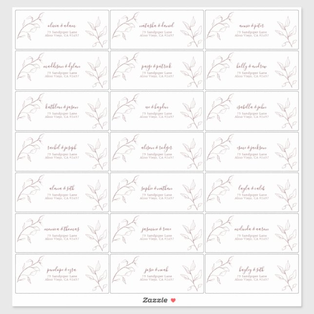 Adesivo Endereço de Convidado Botânico do Script Burgundy  (Folha)