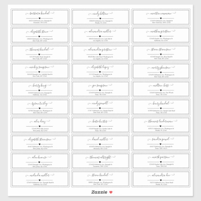 Adesivo Endereço de Convidado de Casamento de Script Branc (Folha)