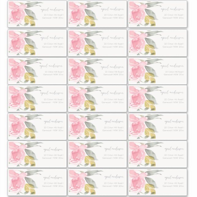 Adesivo Endereço de Convidado Floral de Molho Rosa Waterco (Frente)