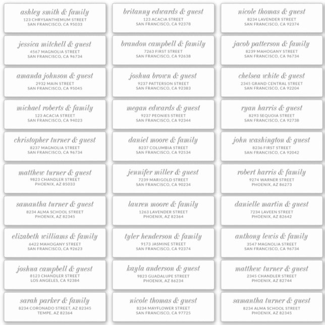 Adesivo Endereço de Convidado para Casamento Chic Simples  (Frente)
