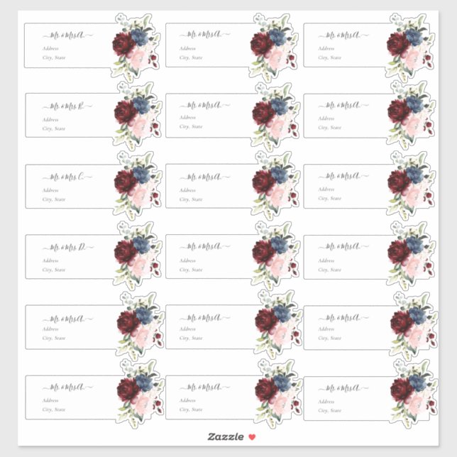 Adesivo Endereço de Convidado Transparente Borgonha Marinh (Folha)