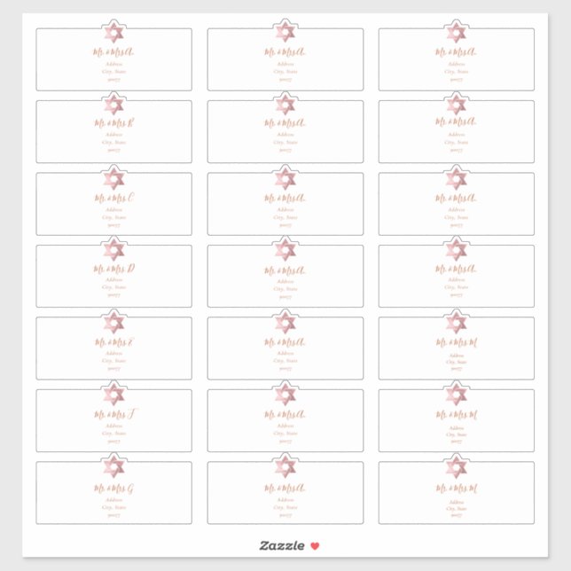 Adesivo Endereço de Convidado Transparente, Faux Rosa Dour (Folha)