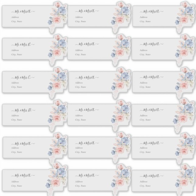 Adesivo Endereço de Convidado Transparente Flores Azuis H2 (Frente)