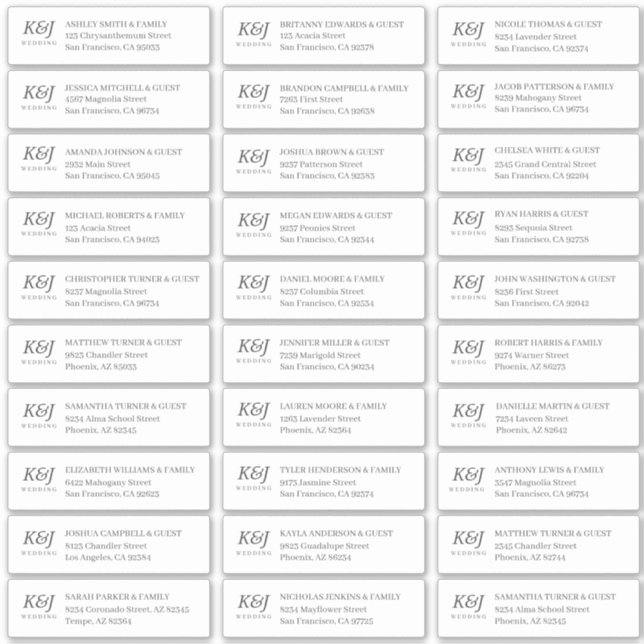 Adesivo Endereço de Convidados de Casamento Monograma Simp (Frente)