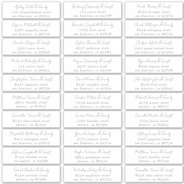 Adesivo Endereço de Convidados de Casamento Preto e Branco (Frente)