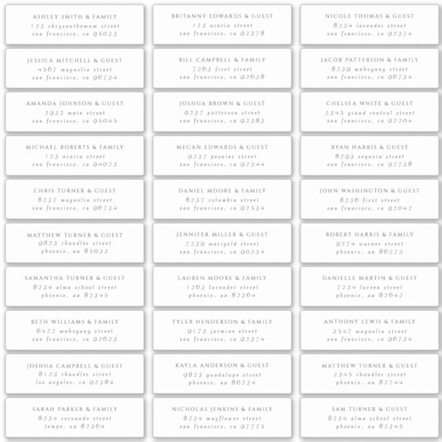 Adesivo Endereço de Convidados de Chic Elegante Moderno Mi (Frente)