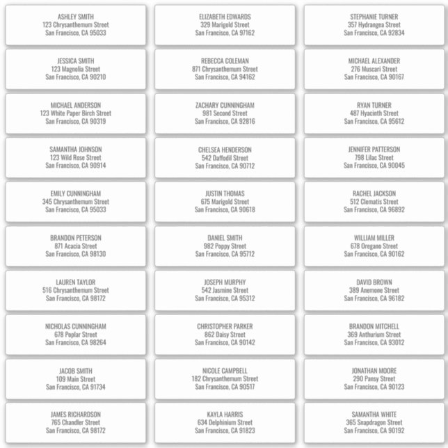 Adesivo Endereço de Convidados Modernos + Simples de Casam (Frente)