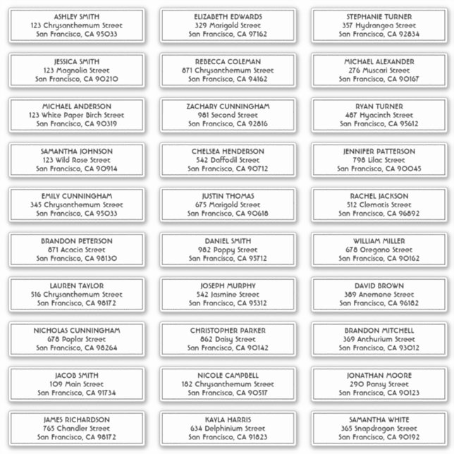 Adesivo Endereço de Nomes de Convidado de Casamento Simple (Frente)