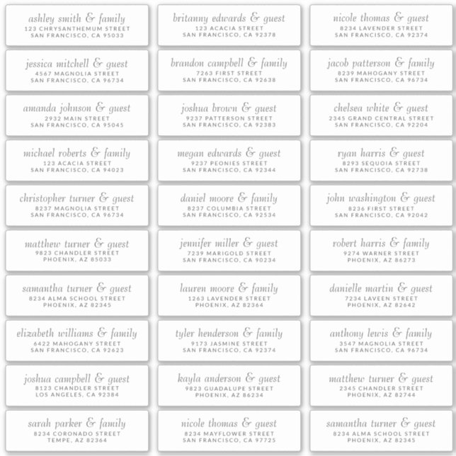 Adesivo Endereço do Convidado de Casamento Chic Simples El (Frente)