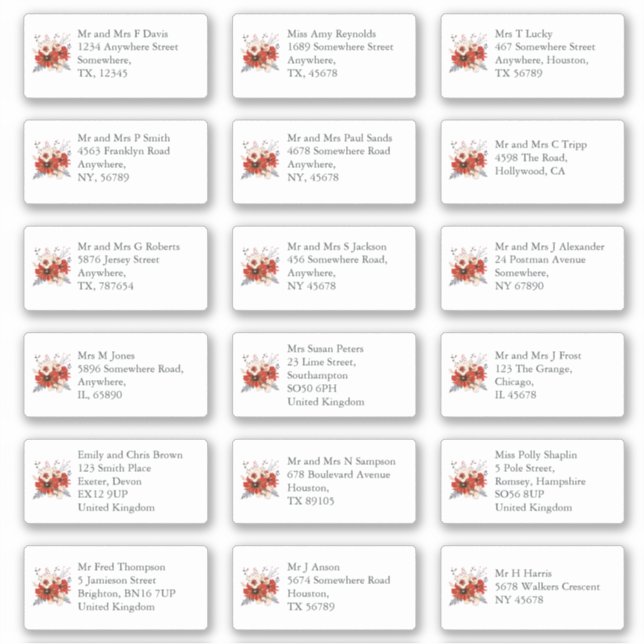 Adesivo Endereço do Convidado do Casamento Individual Red  (Frente)