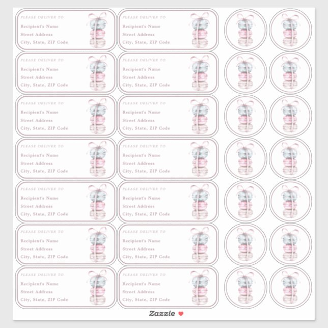 Adesivo Endereço do nome individual Macaron + envelope (Folha)