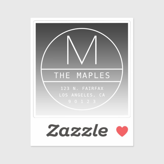 Adesivo Endereço e Monograma de Devolução Moderno | Preto  (Folha)