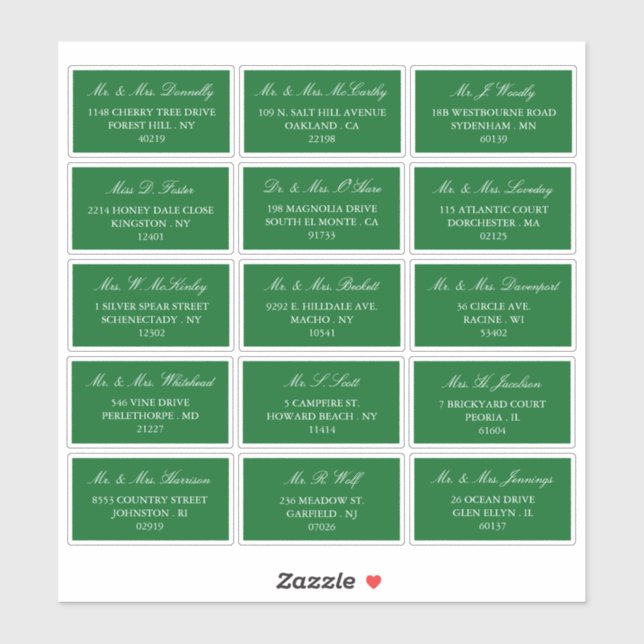 Adesivo Endereço Individual Elegante Green & White Wedding (Folha)