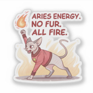 Adesivo Energia de Áries Gato Sphynx Sem Pelo Todo Fogo Ar