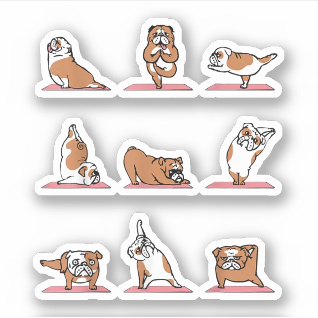 Adesivo English Bulldog Yoga Puppy Yoga Poses and Meditati (Frente)