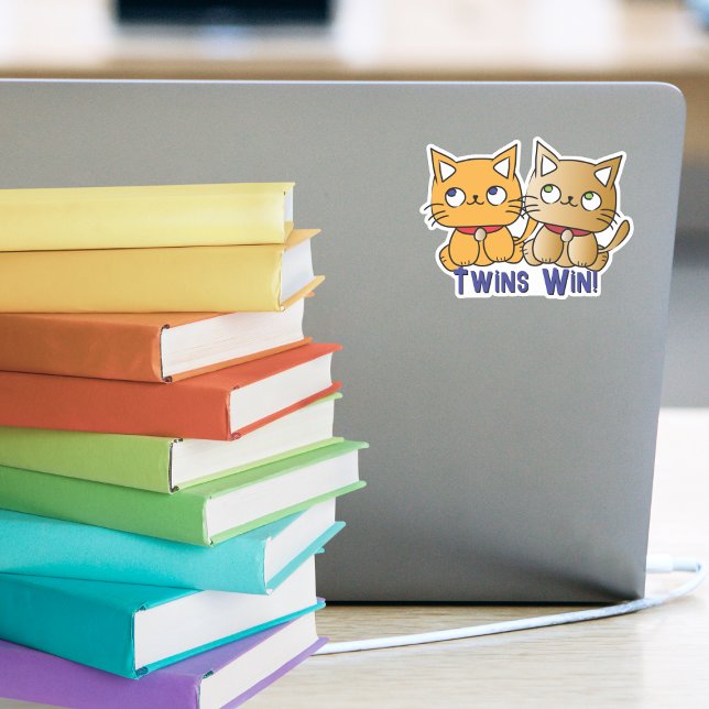 Adesivo Engraçado, Bonito Kawaii Twin Cats - Apresentação  (Criador carregado)