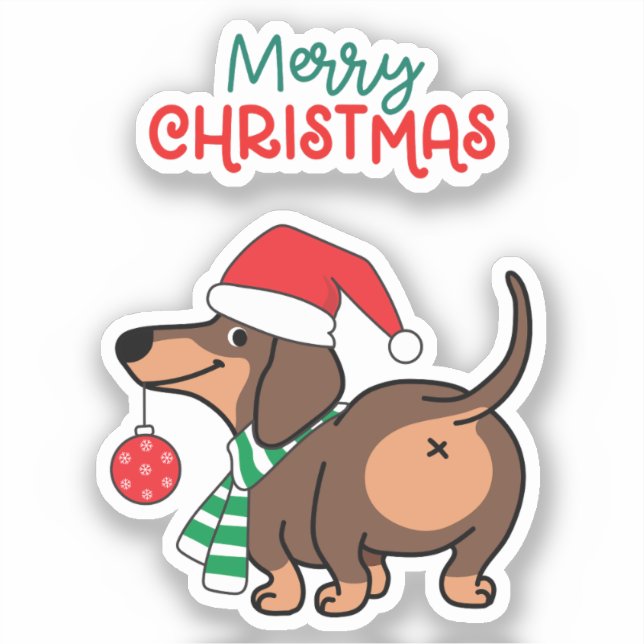 Adesivo Engraçado Cachorro Bonito Feliz Natal (Frente)