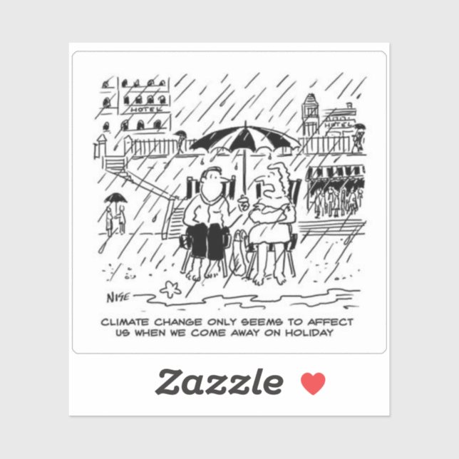Adesivo Engraçado Cartoon de Férias sobre Mudanças Climáti (Folha)