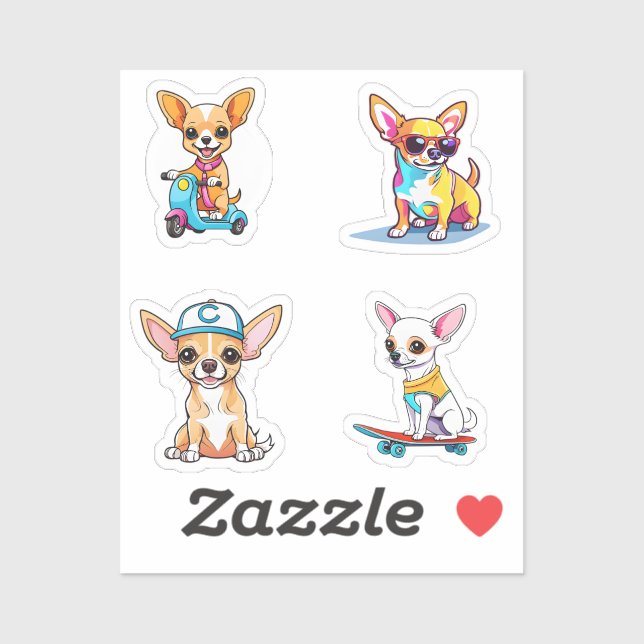 Adesivo Engraçado Chihuahua Cartoon Art 4 Pack Stickers (Folha)