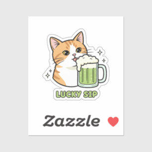 Adesivo engraçado de gato lambendo espuma de cerve