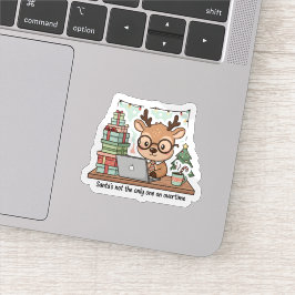 Adesivo Engraçado de Rena de Natal Trabalhando Hor