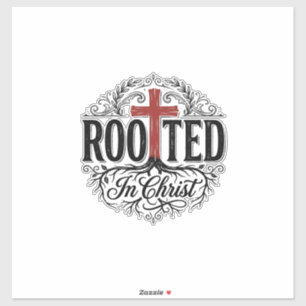 Adesivo Enraizado em Cristo Design de Cruz Cristã Vintage_