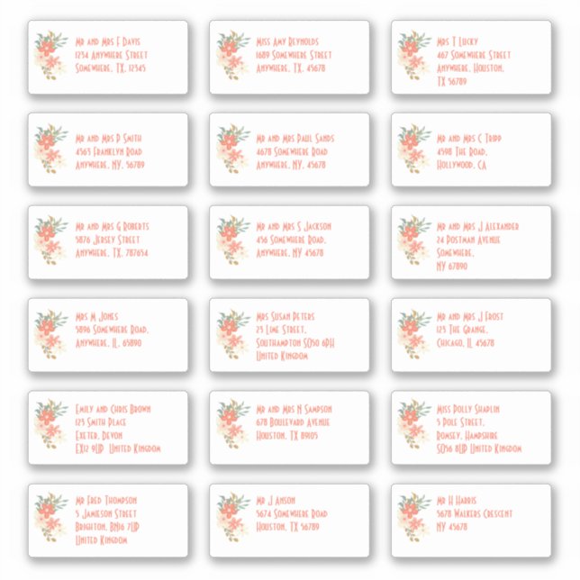 Adesivo Entrega de Endereços Individuais de Convidado Flor (Frente)