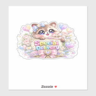 Adesivo Entrega Especial Fofa Kawaii Gato Rosa Pastel Negó