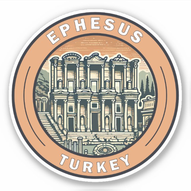 Adesivo Ephesus Turkey Illustration Viagem Art Crachá (Frente)