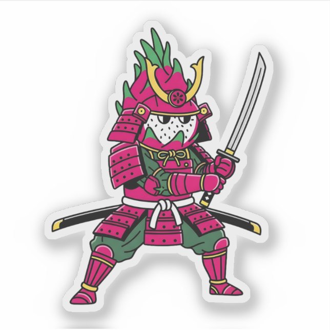 Adesivo Epic Dragon Fruit Samurai Warrior Katana Illustrat (Frente)